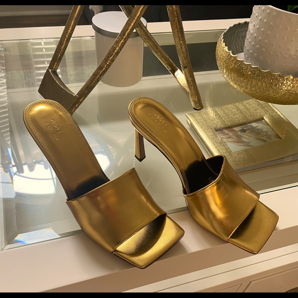 ASOS gold square heels. Size: UK 8 (US 10).